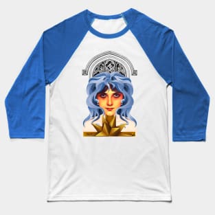 Blue-haired girl with medieval window Baseball T-Shirt